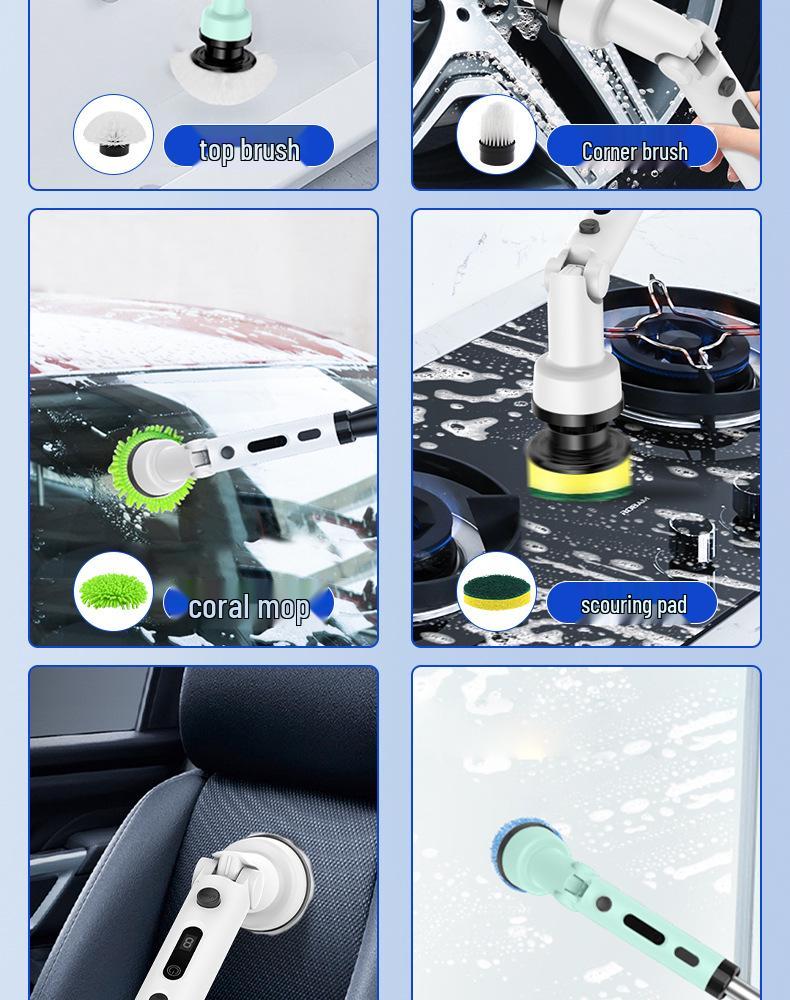 Foldable Wireless Electric Cleaning Brush - Handheld, Long-Handle, Rotating for Kitchen & Bathroom Use