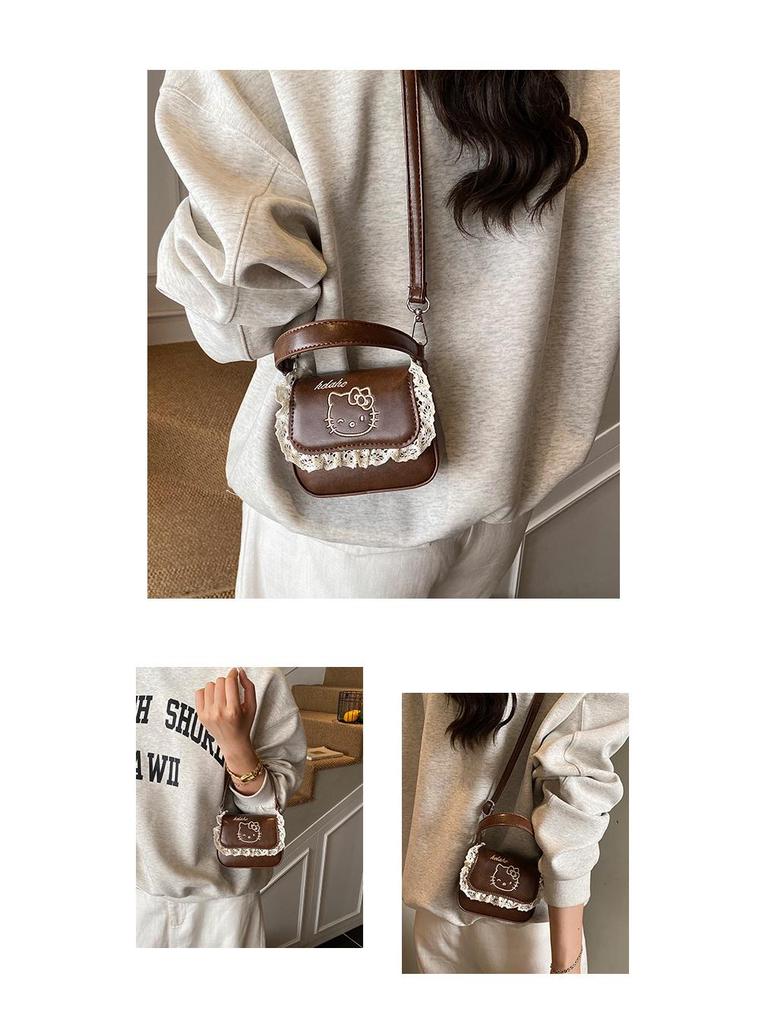 2025 Retro Kitten Girls' Lace Crossbody Bag & Coin Purse: Fashionable Parent-Child Handbag