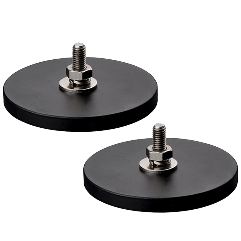 MUTUACTOR Neodymium Rubber Coated Magnets, 100 Lbs, Strong Rubber Rare Earth Magnets, M8 Male Thread, 2 Pieces, Non-Scratch Mounting Magnets for