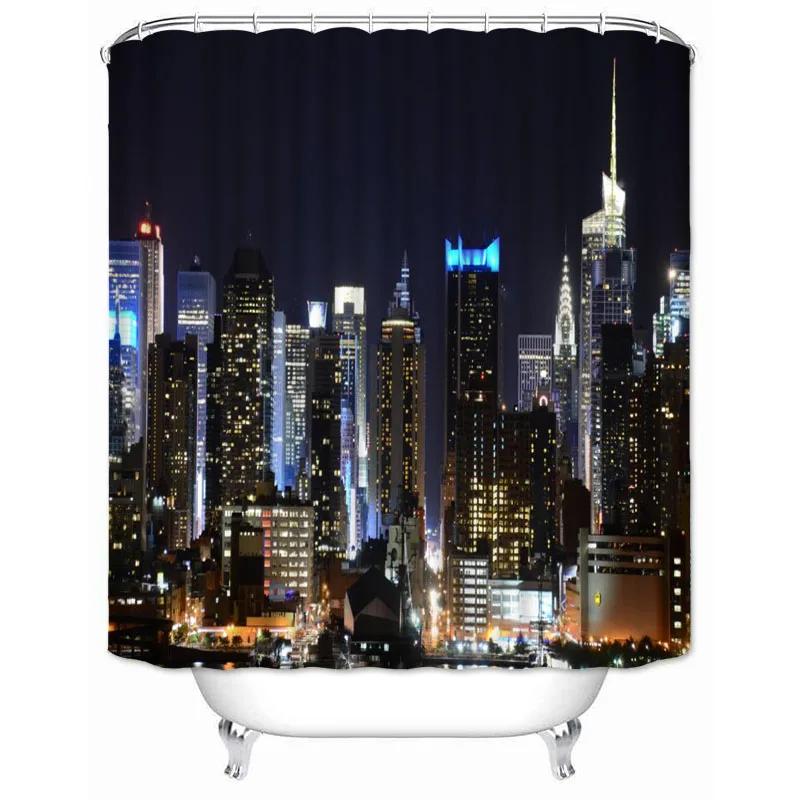 

New York City Shower Curtain Cityscape Waterproof Bathroom Polyester Fabric Bathroom Curtains with 12pcs Hooks Bath Decoration W90xH180cm