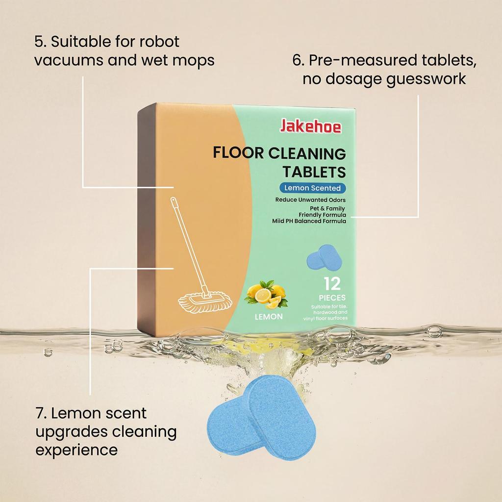 Jakehoe floor cleaning tablets decontaminate and protect the floor, fresh and fragrant, suitable for many materials 12pcs
