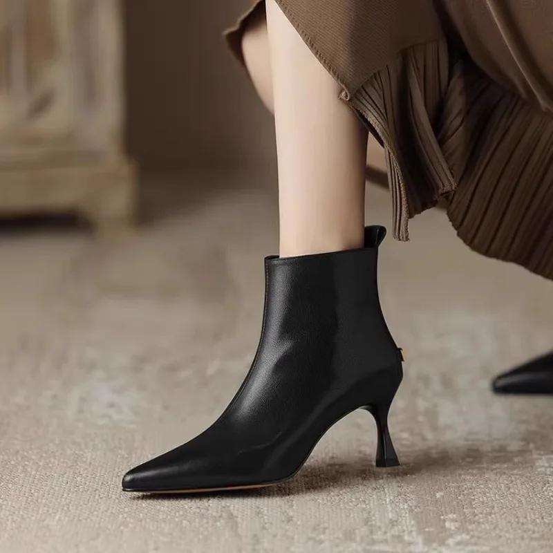 Elegant Modern Boots Women 2024 Winter Hot Sale Ankle Women's Boots Fashion Sewing Pointed Toe Thin Heels Side Zip Shoes Women