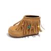 Vintage Velvet Princess Short Boots for Student Bohemia Style Hanging Beads Winter Suede Shoes Fringe Girl's Boots Tassel I09201