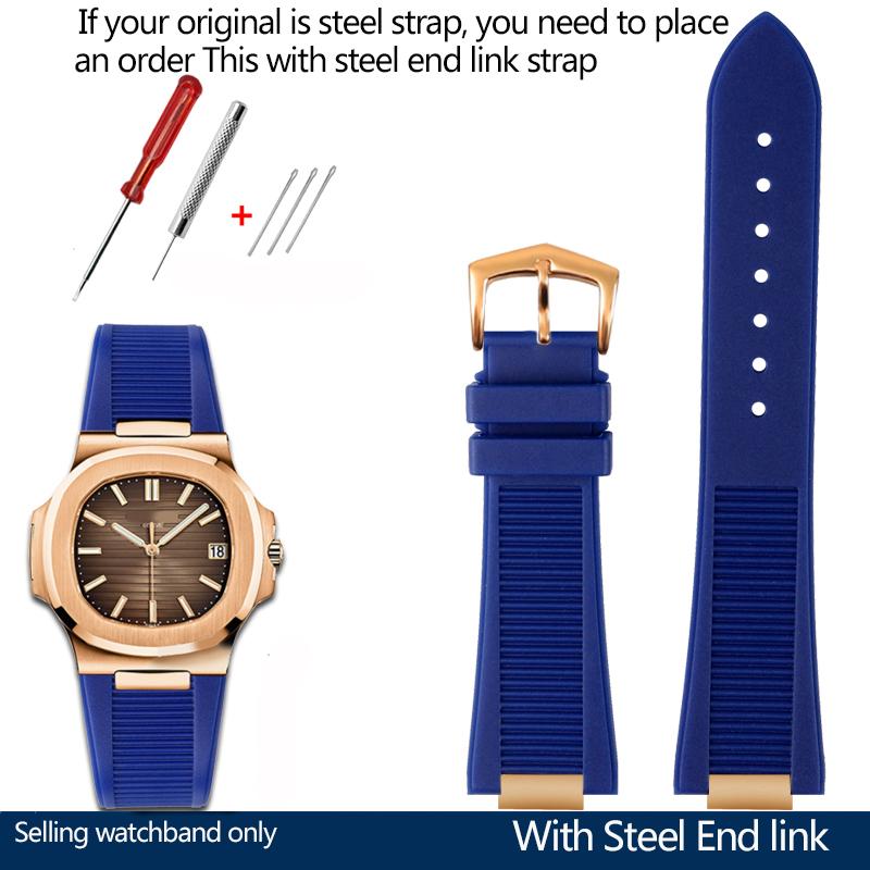 25*13mm Silicone Rubber Watchband For Pa-tek Philippe Nautilus Series 5711/5712/5980 Waterproof Sports Strap Bracelet Brown Blue