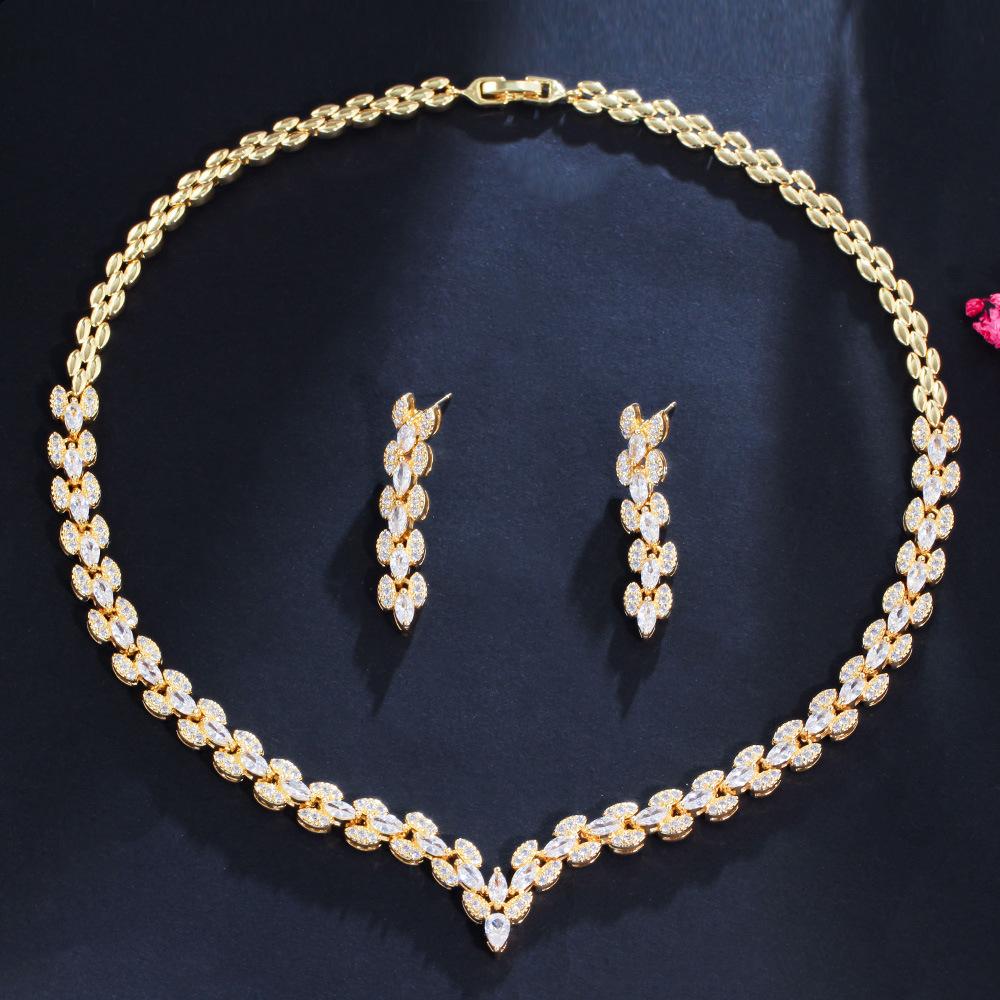 Trendy Classic Jewelry Necklace Earrings Set, Bridal Necklace Set Chain