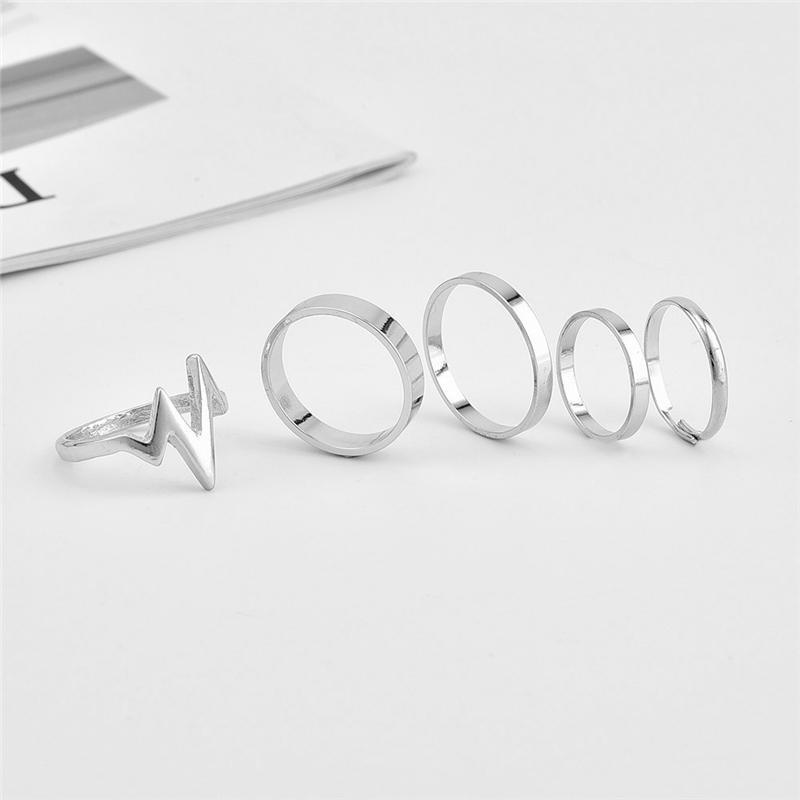 5Pcs ECG Lightning Wave Pattern Adjustable Finger Ring Set Women Accessories Girl Gift Mujer Jewelry