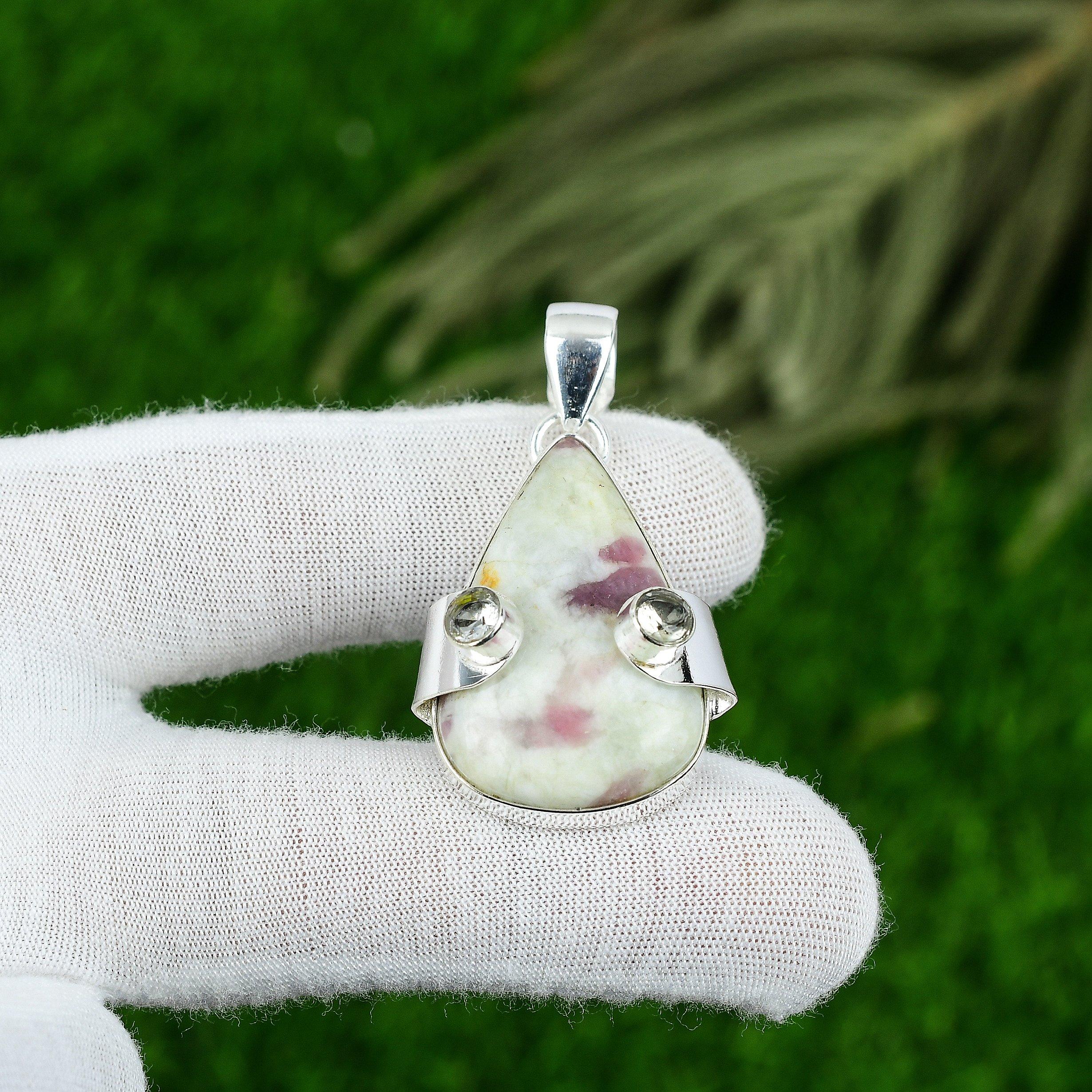 Anniversary Gift For Her Natural Pink Tourmaline Gemstone Pendant 925 Silver