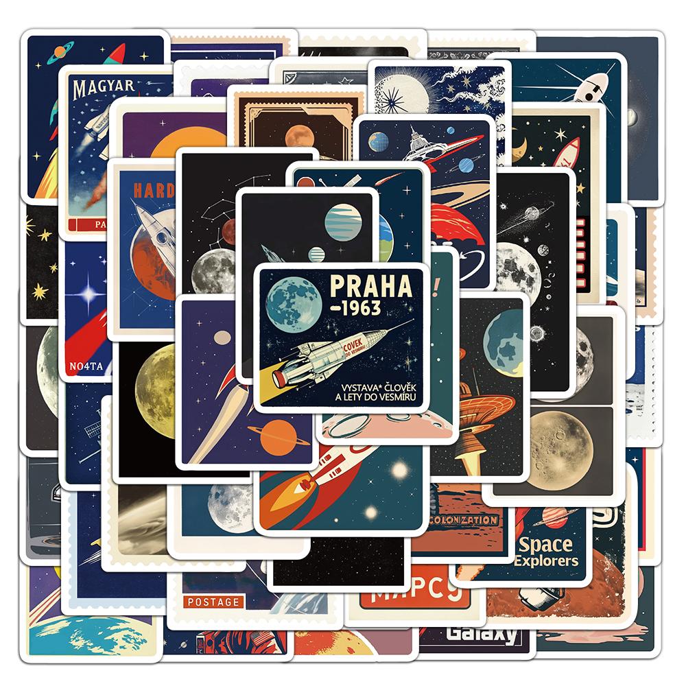 50PCS Space Travel Planner Stickers Planet Rocket Exquisite Handbook Phone Case Laptop Luggage Waterproof Stickers