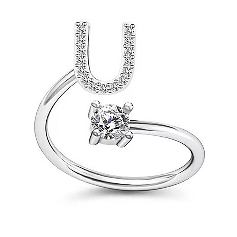 Glänzender Ring mit 26 Buchstaben, verstellbar, mit Initiale zum Öffnen, Charm-Schmuck, Geschenk