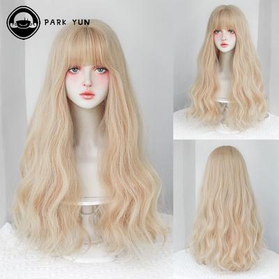Peruca Densa de Ondas Longas Peruca Feminina com Franja Loira Cospaly Lolita Diária Festa Perucas Sintéticas Fibra Resistente ao Calor Cabelo Natural Falso