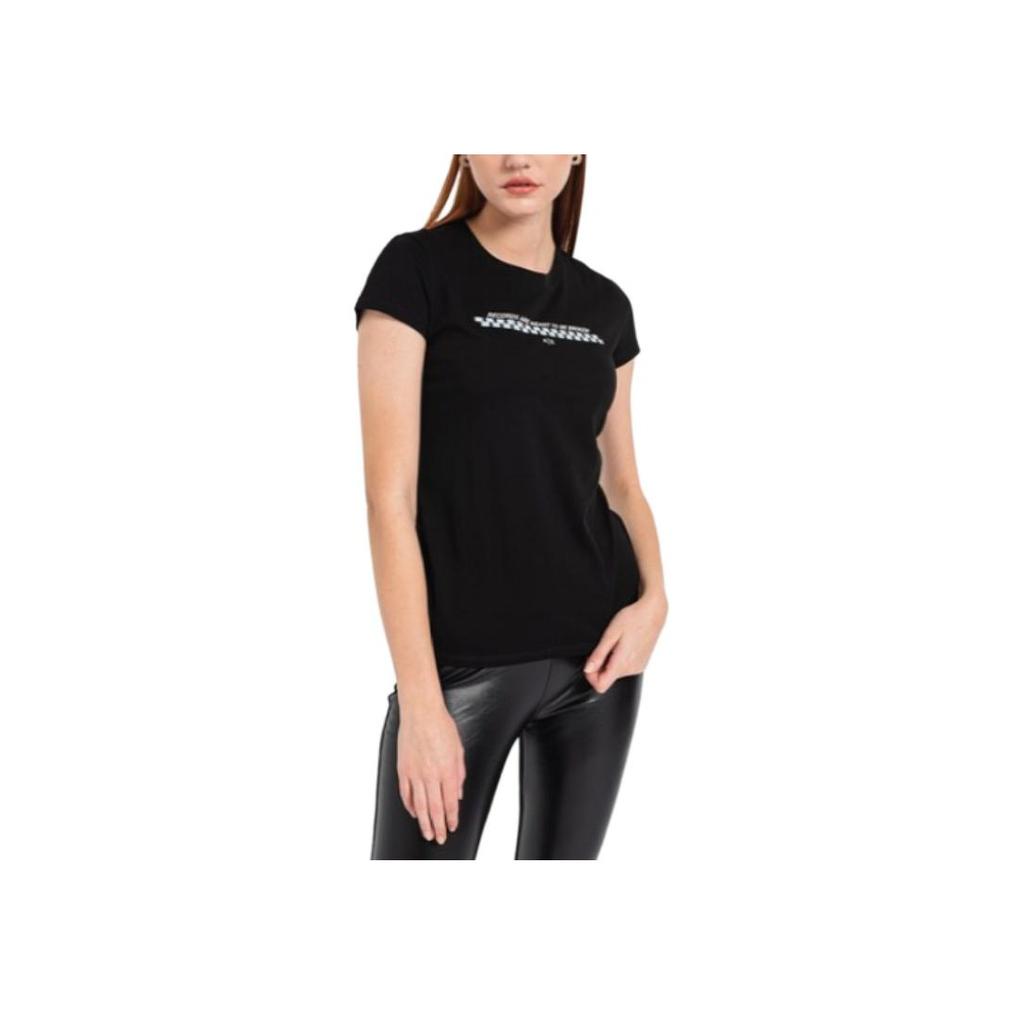 Armani Exchange Round Neck Printed Slim Fit Short Sleeve T-Shirt Women tops Black 6RYT18-YJG3Z-1200