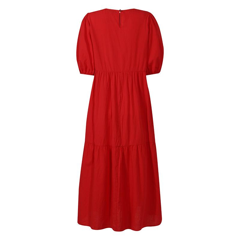 Spring Summer Elegant Women's Solid Dress Sundress Casual Short Sleeve Female O-Neck Robe Femme Oversized