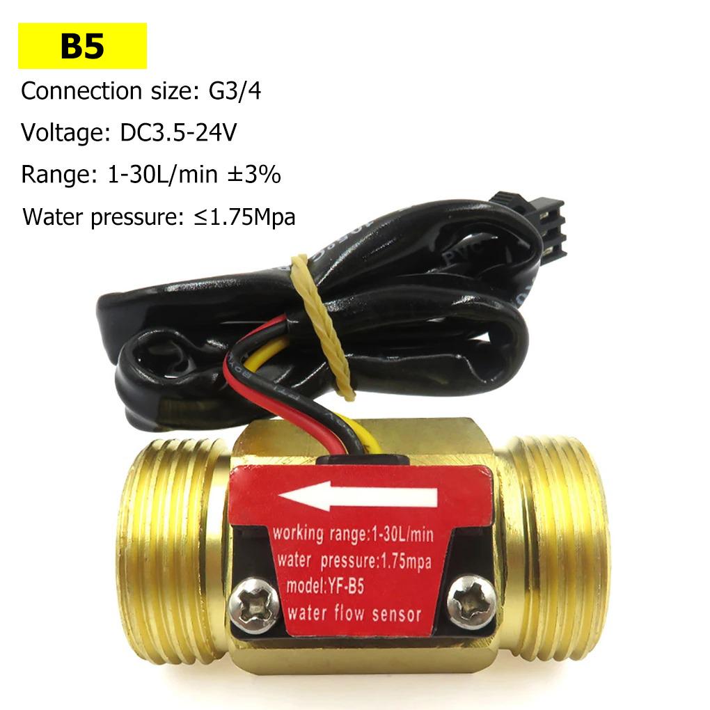 Hall Water Flow Sensor G1/2 G3/4 G1 Brass Flow Meter Electromagnetic Pulse Signal Output Liquid Flow Rate Sensor Indicator