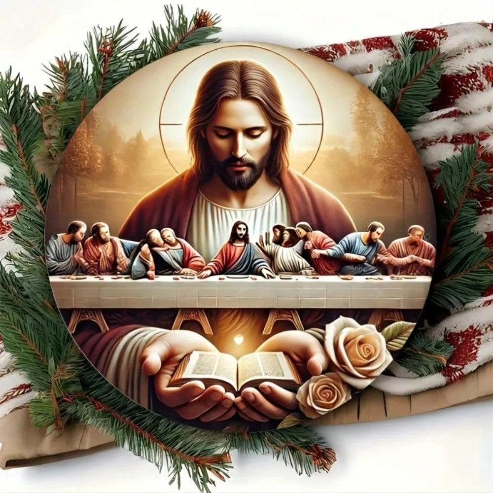 Vintage Round Iron Wall Art Jesus Apostles Religious Decor Church Home Living Room