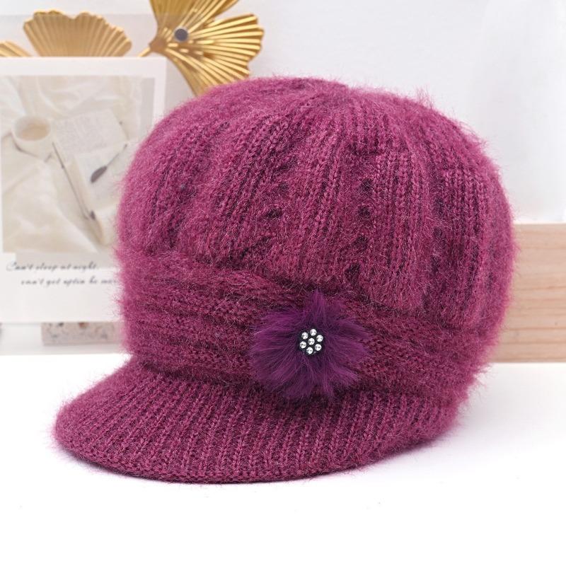 Winter Thermal Hat Women's Winter Velvet Old Lady Hat Old Hat Solid Color Knitted Wool Hat
