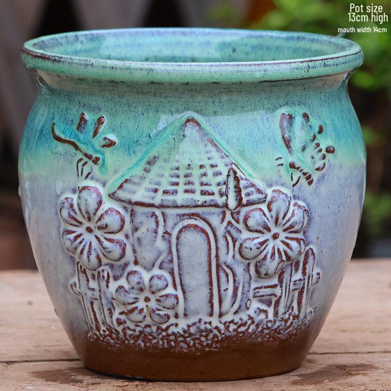 Handmade Large Coarse Pottery Succulent Flower Pot – Round Purple Sand Ceramic Planter
