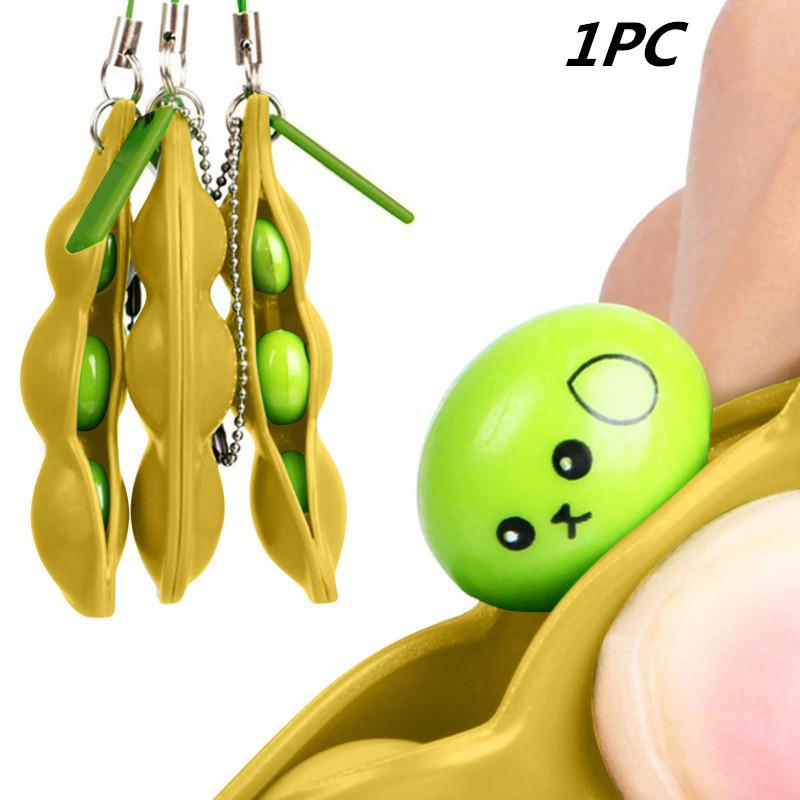 Fidget Toys Decompression Edamame Toys Squishy Squeeze Beans Keychain Cute Stress Adult Toy Rubber Girls Boys Xmas Gift