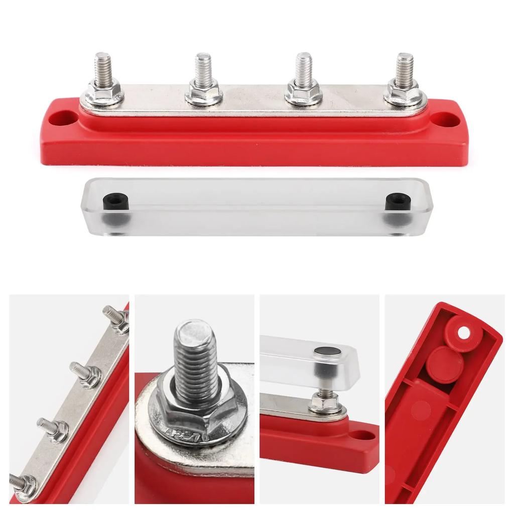 48V 150A Heavy Duty Power Distribution Block 4 x M6 Terminal Studs Marine BusBar Cover Included Bus Bar For Trucks Boats and RVs