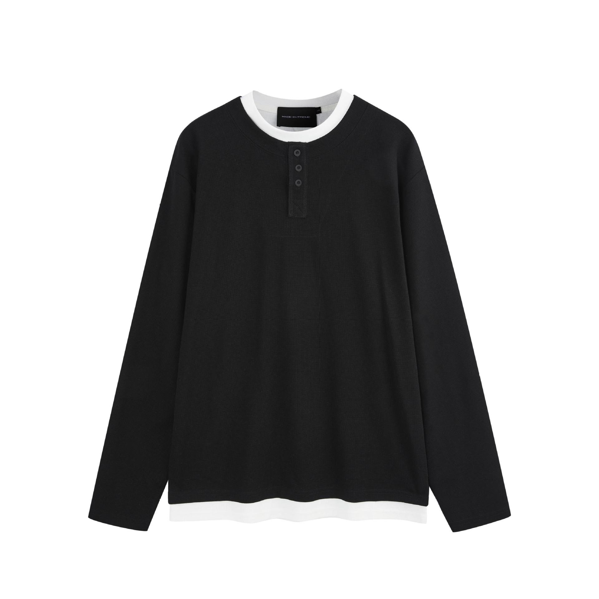 

Мужская футболка высокого класса Vibe Henley Collar с длинными рукавами и вафельным узором, многослойный дизайн для осени и зимы M