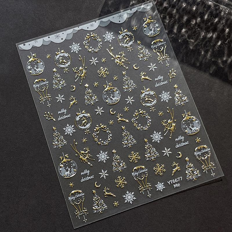 Gold-stamped Christmas Elk Nail Art Stickers Christmas Series Snowflake Wreath Decorative Stickers