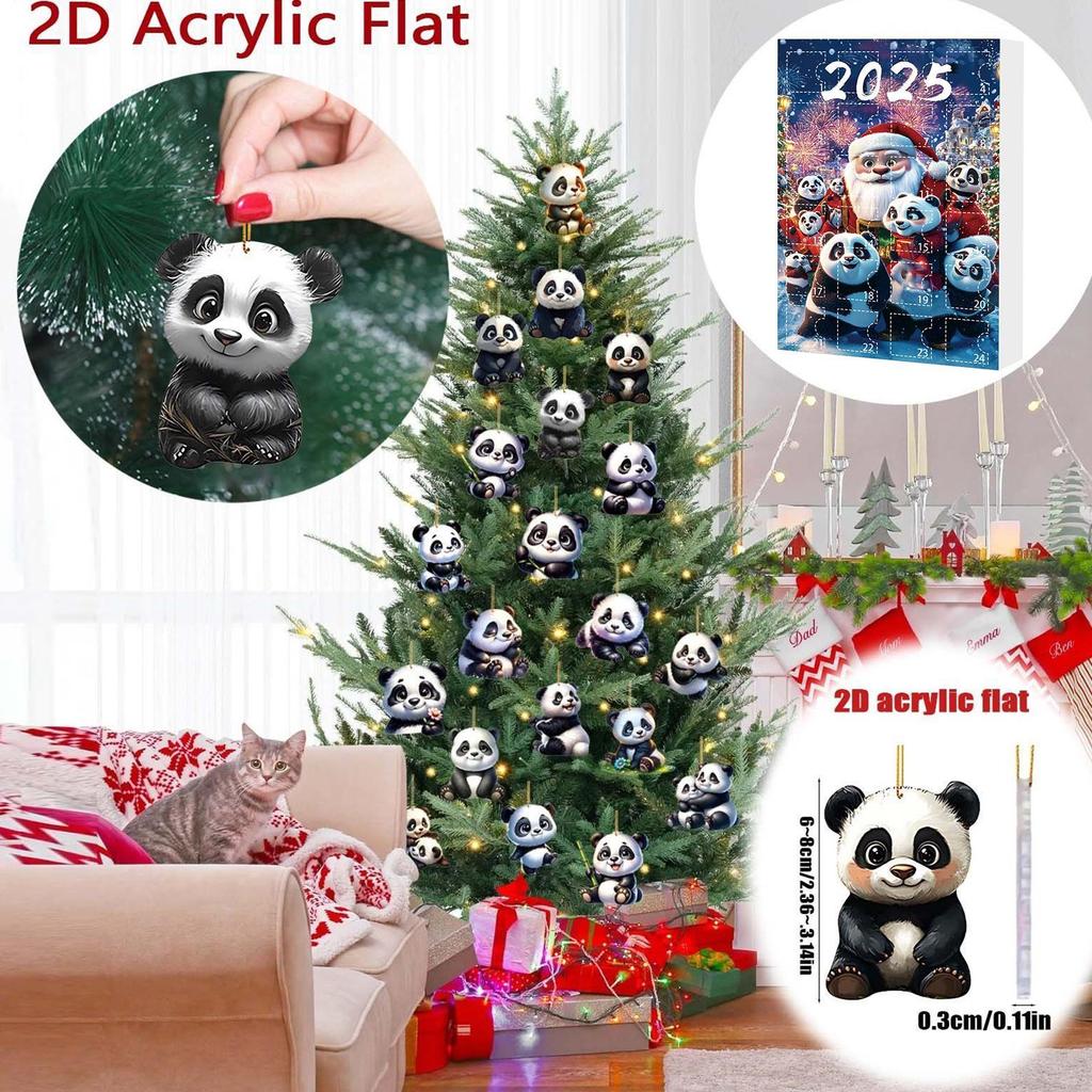 2026 Christmas Countdown Calendar Cute Panda Pendant Christmas Tree Decoration 2D Acrylic Animal Ornaments Party Gift