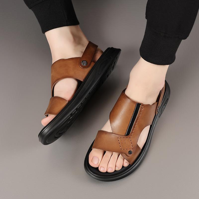 New summer first-layer cowhide men's beach shoes, leather sandals, leather sandals, non-slip slippers, breathable men's shoes