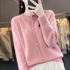Women's 100% Cashmere Solid Color Cardigan - Round Neck, Long Sleeve (Autumn/Winter 2024)