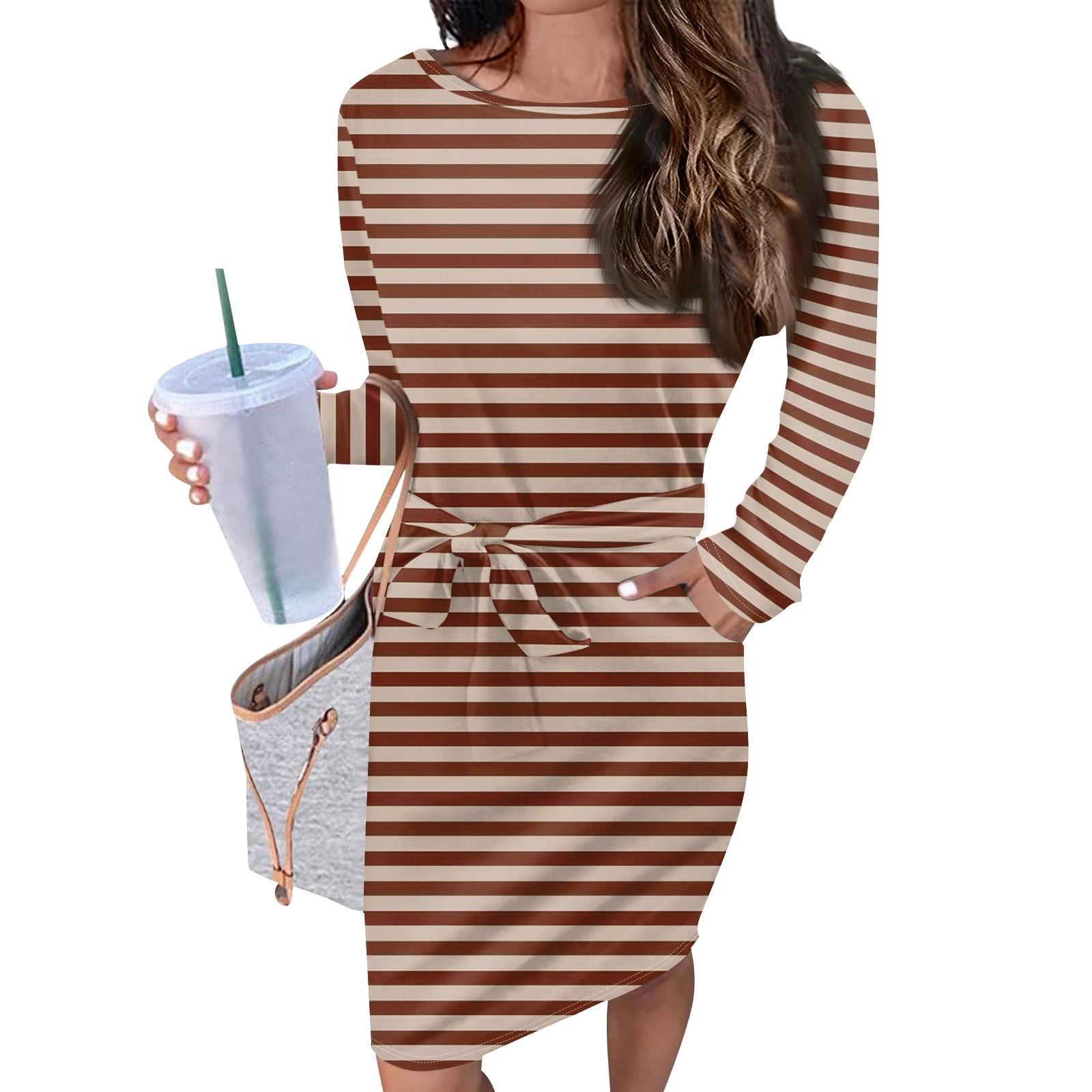 

Женское повседневное модное сексуальное платье с круглым вырезом и длинными рукавами в полоску XXXL