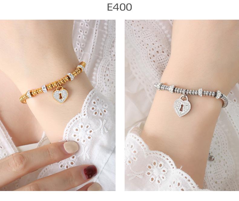 Women's Cute Japanese-Korean Fashion Bracelet: Hollow Heart Pendant, Round Bead, Real Gold Titanium Steel Jewelry