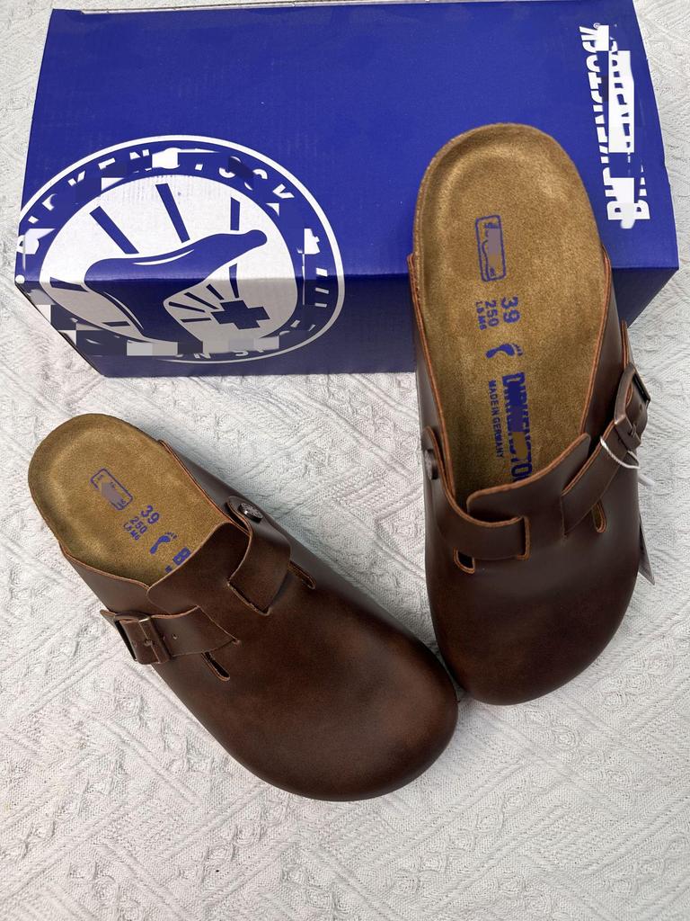 BK Half-Covered Genuine Leather Unisex Slippers with Cork Toe Cap - Versatile Casual Outdoor Wear by Birkenstock