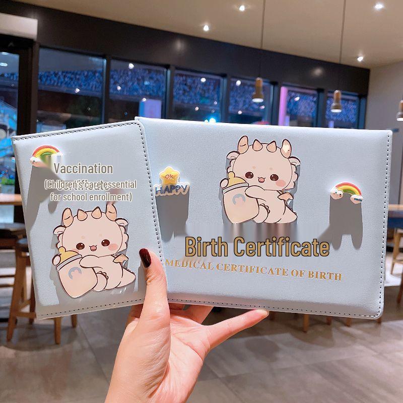 Dragon Baby Leather Case Set: Birth & Medical Certificate Protector with Vaccination Record Book.
