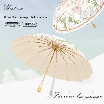 Vintage hopfällbar paraply: Förstärkt, Förtjockad, Dubbelanvändning Sol/Regn, UV-blockerande, Bärbar Solskydd för Kvinnor