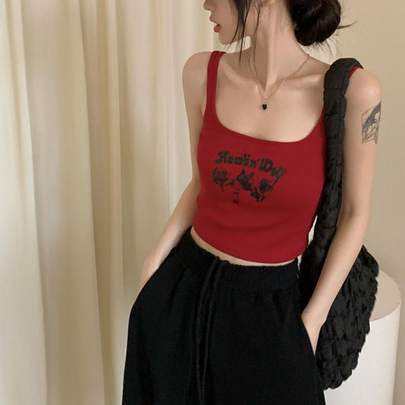 Dámské americké retro tílka dívčí letní vnitřní topy sportovní vesty jednobarevné ležérní bez zad krátké topy streetové tanky