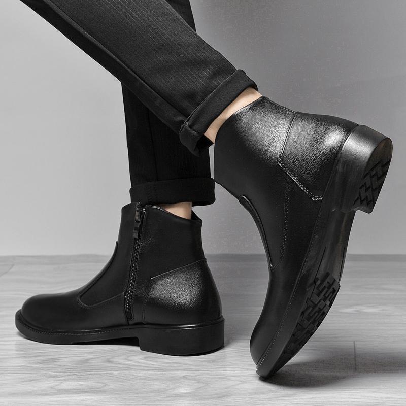 Luxury Genuine Leather Thick-soled Mens Boots Vintage Style High Top Dress Shoes Fashion Casual Leather Chelsea Ankle Boots