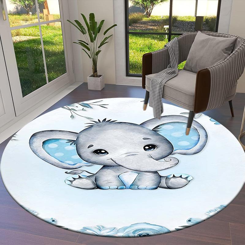 1PC Elephant Non-Slip Floor Round carpet, Office, family, bedroom, Large Area Rug Indoor Rugs,  Durable PolyesterH0318