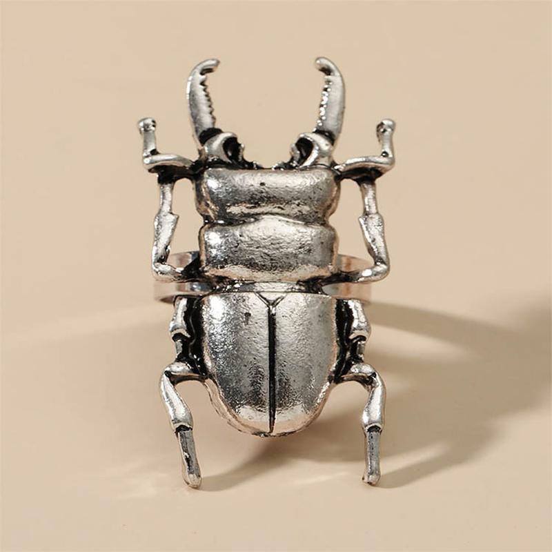 Retro Opening Insect Ring Metal Cicada And Beetle Animal Ring Women'S Trend Jewelry Accessories