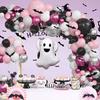 Halloween ballonnen krans boog set met zwarte en oranje kleurrijke confetti oogbol ballonnen geschikt voor Halloween huisdecoratie