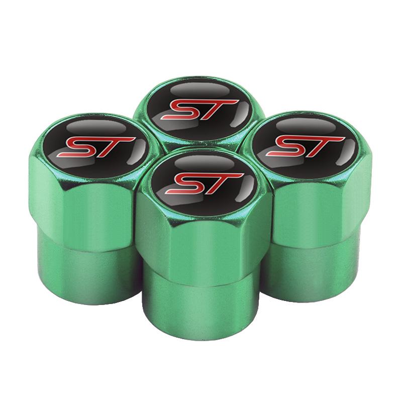 AJQ1 4pcs ST Emblem Aluminum Car Styling Wheel Tire Valve Cap Dust Cover for Ford Fiesta Mondeo Fusion Kuga Edge Mustang Explorer RS