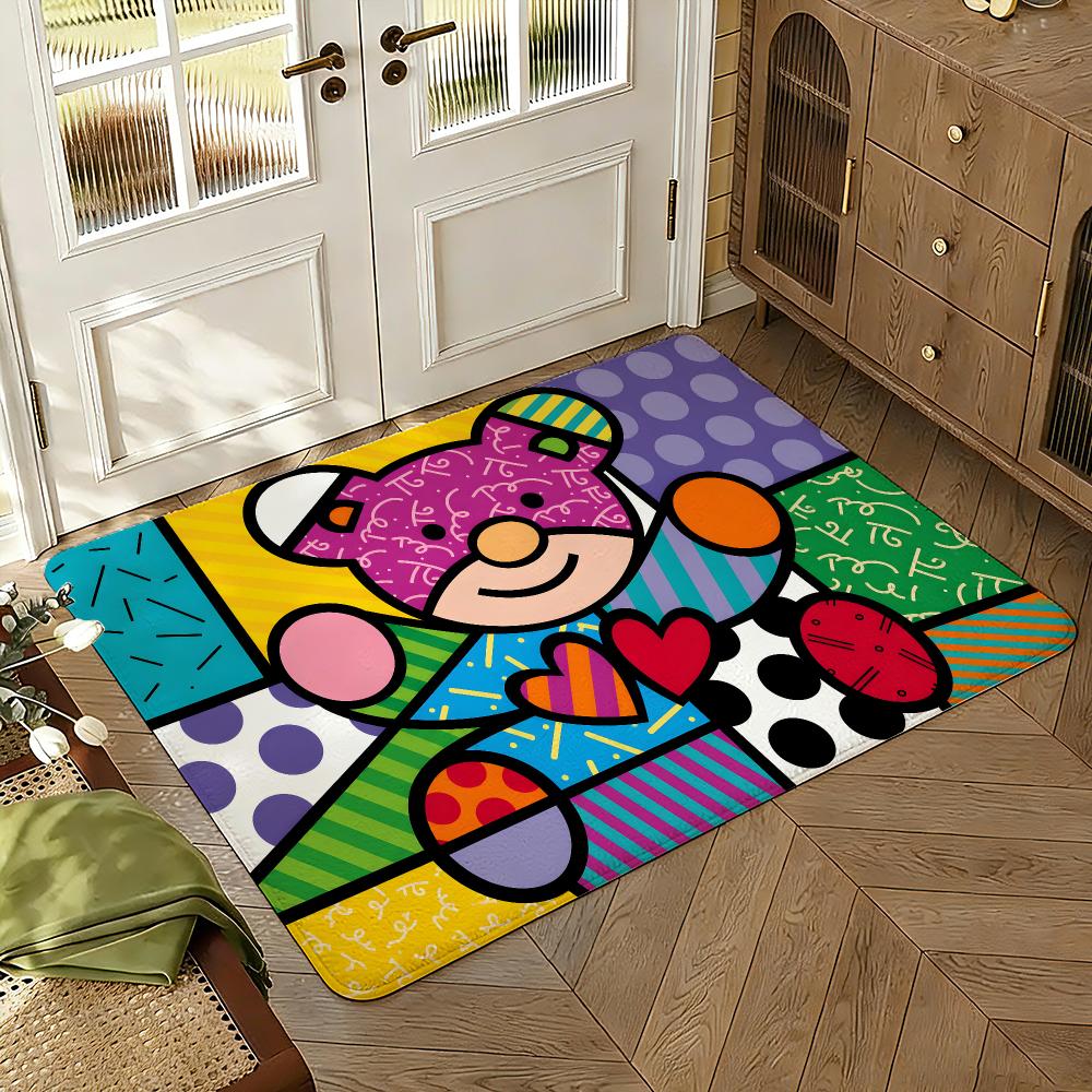 Colors R-Romero B-Britto Art Floor Mat Soft Thickened Absorbent Non-Slip Bedroom Living Room Door Mat Home Decor Flannel Rugs