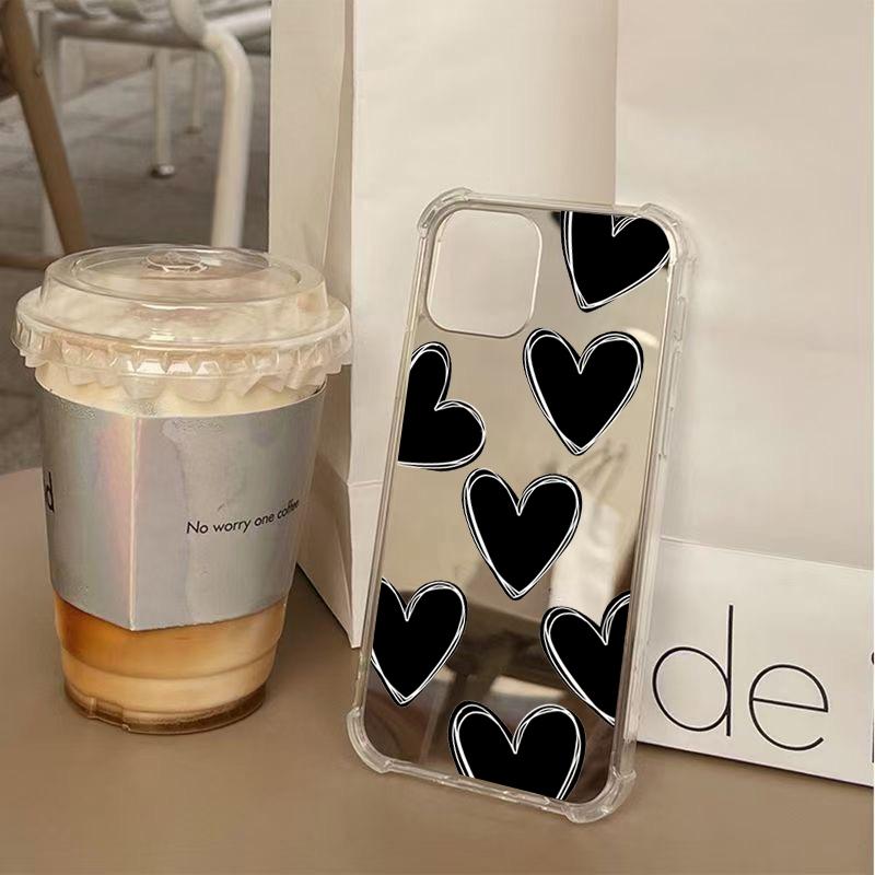 Luxury Love Heart Mirror Phone Case For 16 15 14 13 12 11 Pro Max XS X XR 7 8 Plus Make Up Mirror Shockproof Soft Cover