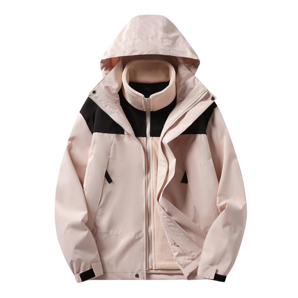 2Pcs/Set Trench Coat with Detachable Hood Contrasting Color Splicing Design Adjustable Cuffs Elastic Hat Outdoor Jacket Liner Se