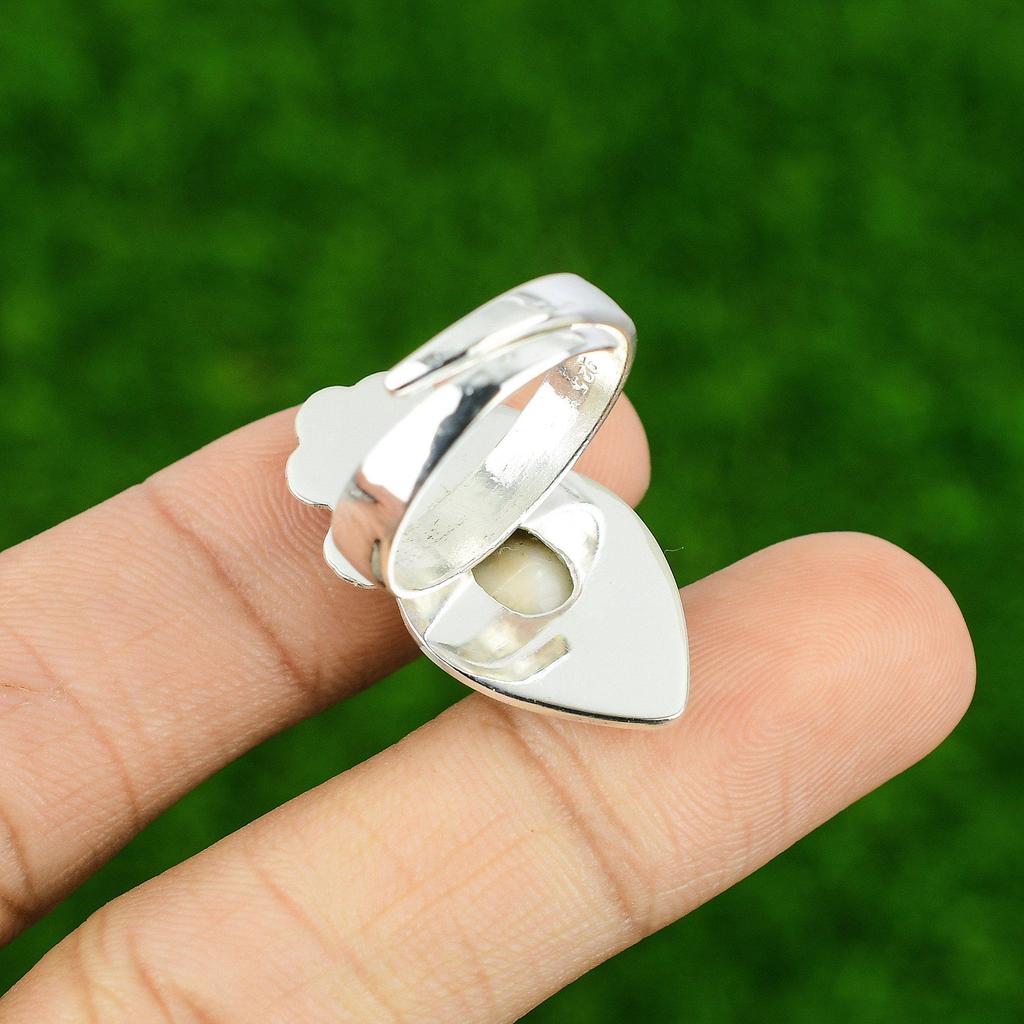 Natural Shiva Eye Shell Stackable Flower White Adjustable Ring 925 Silver