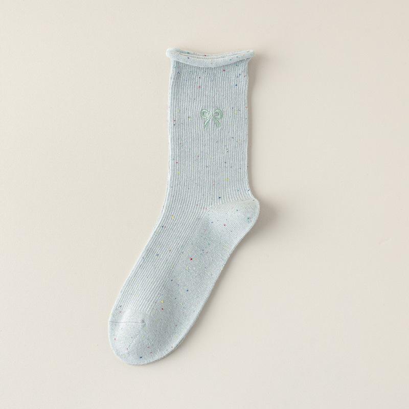 5/10 Pairs Comfortable Casual Autumn Winter Socks for Women Korean Style Instagram Inspired Lace Mid Calf Socks Bow Embroidery Loose Fit Pile Socks