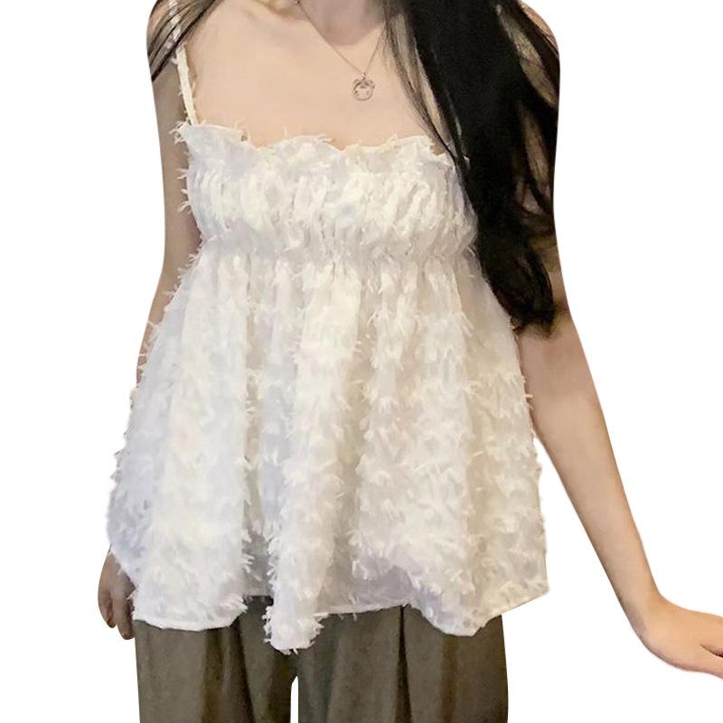 Retro tassel design sense sling vest women's summer new small fragrant style foreign style sweet short tube top tide