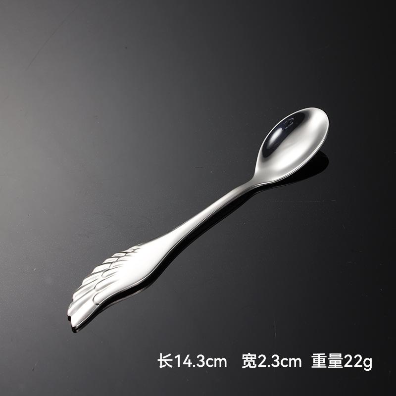 304 Edelstahl kreative Obstgabel und Löffel Engelsflügelform titanbeschichtet Geschenkgeschirr Flügel Kaffeelöffel