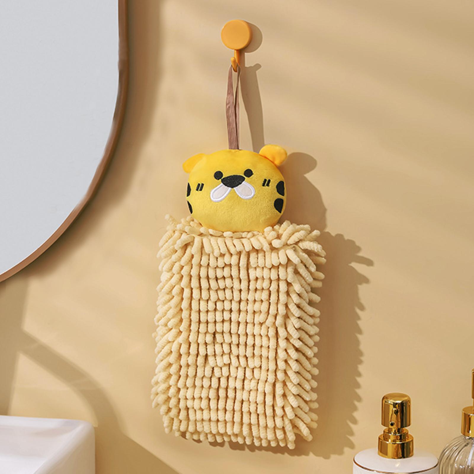 

Cartoon Animal Style Hanging Hand Towel Soft Absorbent Microfiber Chenille Hand Drying Cloth with Loop for Bathroom Kitchen Use One Size