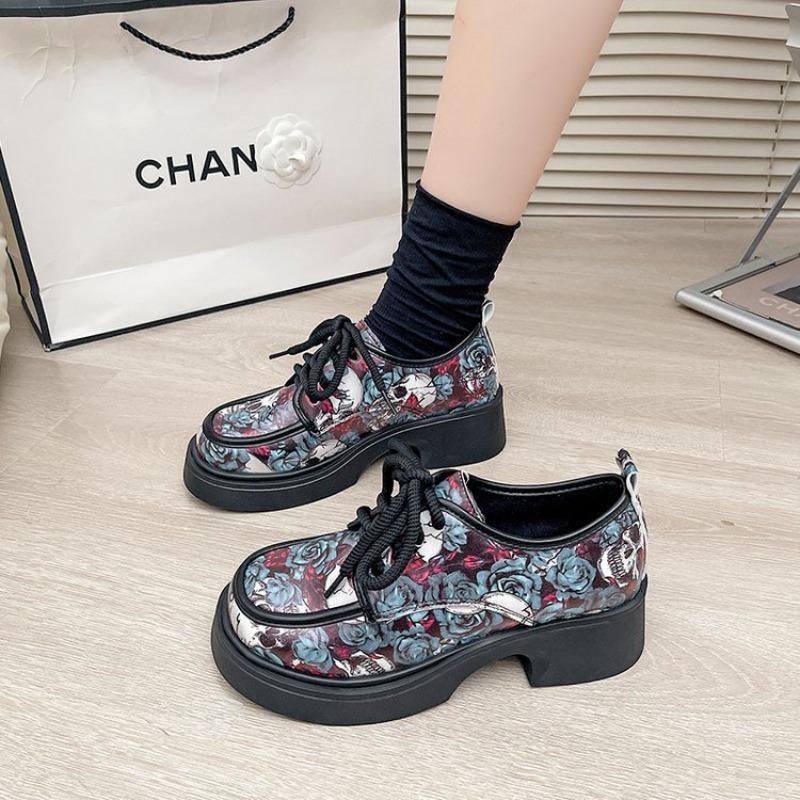 Small Leather Shoes Women's Autumn and Winter New Printed Platform Versatile Women's Single Shoes