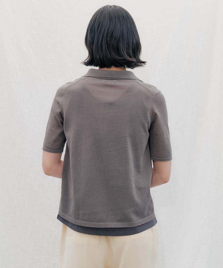 STEP AROUND See-Through Collar Half Knit_Charcoal