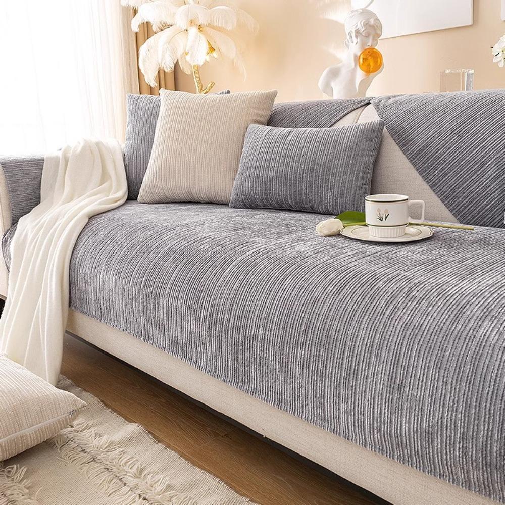 Chenille Fabric Sofa Covers Full Coverage Universal Fit All Season Simple Design Cushion Protector for Living Room