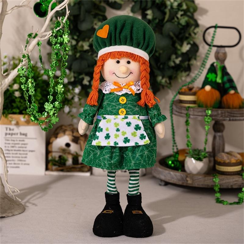 StPatrick‘s Day Green Irish Gnome Handmade Retractable Plushes Figurine For Spring Elf Doll Home Holiday Decoration